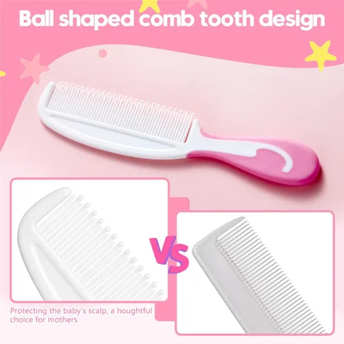 Vista 4 de Juego de cepillo y peine para el pelo del bebé, cepillos para el pelo del bebé recién nacido, regalo perfecto para recién nacidos (rosa)