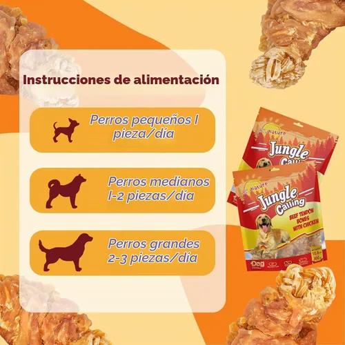 Vista 5 de Jungle Calling Masticables de larga duración para perros medianos y grandes, huesos trenzados de tendón de carne de res envueltos en pollo, sin piel