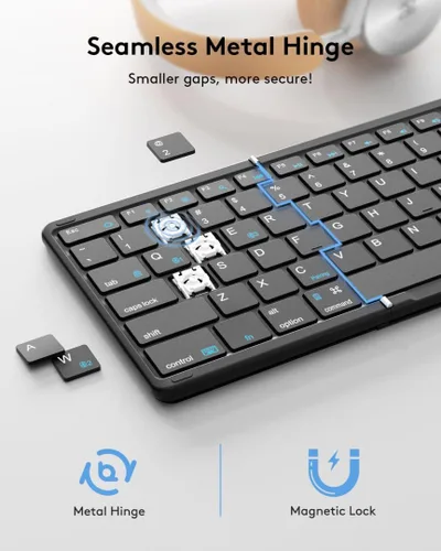Vista 6 de Samsers Teclado Bluetooth plegable con panel táctil, teclado portátil plegable inalámbrico de tamaño completo para iOS, Android, Windows, Mac