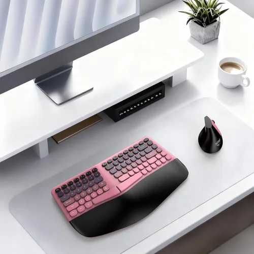 Vista 7 de MOFII Combo de teclado y mouse ergonómicos inalámbricos, teclado curvado dividido con reposamuñecas (comodidad durante todo el día) + mouse óptico