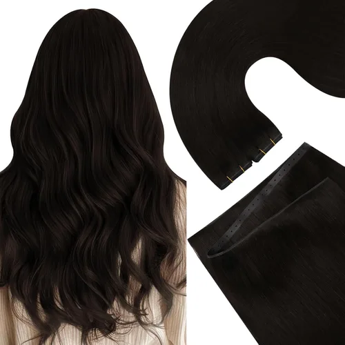 Vista 36 de Ugeat Extensiones de cabello humano de trama de mariposa, color negro, 16
