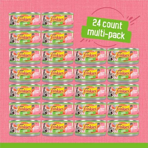 Vista 4 de Purina Friskies - Paté de comida húmeda para gatos, cena de salmón en paté (paquete de 24) latas de 5.5 onzas