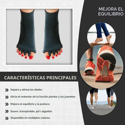 Vista 3 de Happy Feet Toe Alignment Separator Socks, Prevent Foot Cramps and hammertoes, Toe Separator Massage Socks Negro