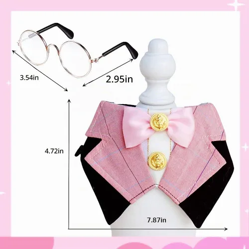 Vista 5 de Collar de bandana formal de boda para perro y gato con pajarita y gafas de sol (rosa)