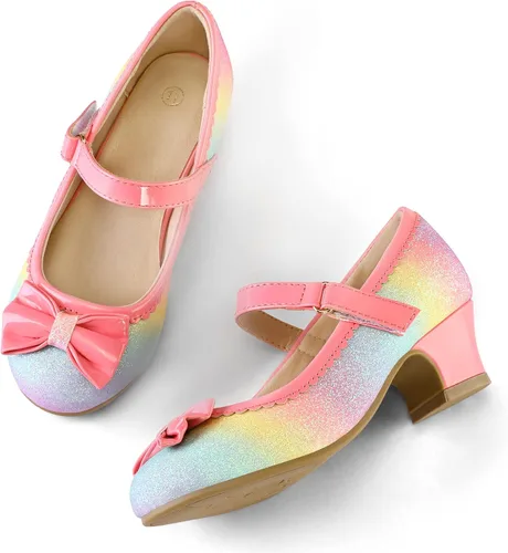 Vista 2 de K KomForme Zapatos de vestir para niña Mary Jane Glitter de 1.5 pulgadas, tacón bajo para boda, fiesta, zapatos de princesa
