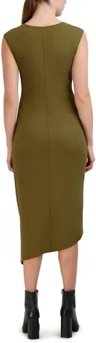 Vista 3 de Laundry by Shelli Segal Womens Midi Dress Cap Sleeve Asymmetrical Knot Front Dresses