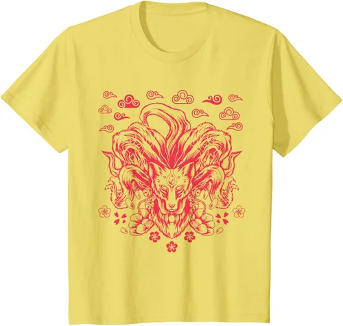 Vista 41 de Camiseta de anime japonés Nine Tails Fox Kitsune, Negro
