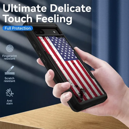 Vista 4 de CasesOnDeck Hybrid Case Compatible with Google Pixel 6A / Pixel 6A (2022) Case [Dual Tactical] Slim Shock Protecting Heavy Duty Cover (American Flag)