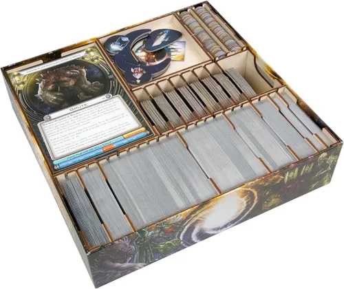 Vista 2 de Organizador de juegos de madera compatible con Cosmic Encounter – 9 bandejas extraíbles para tarjetas, barcos, planetas y fichas, kit de abedul