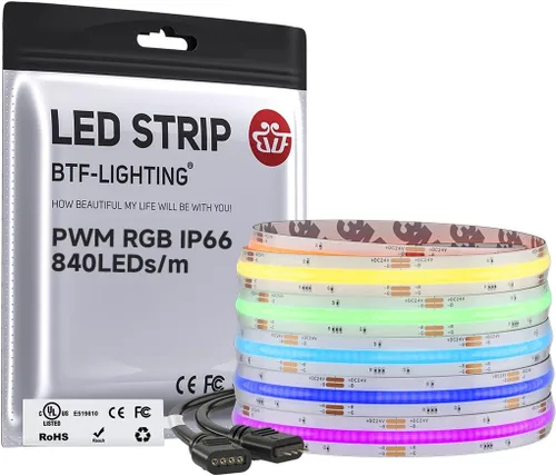Vista 10 de BTF-LIGHTING FCOB COB - Tira de luz LED RGB con certificación UL, 810 LEDs/m de alta densidad flexible que cambia de color, DC12V 9.8 pies y 0.394