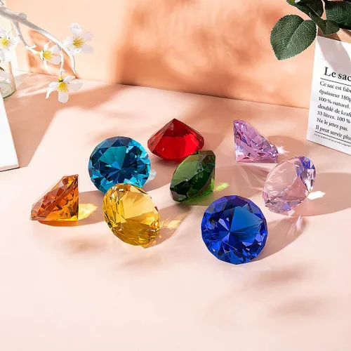 Vista 5 de LONGWIN Pisapapeles de diamante de cristal de 80 mm (3.1 pulgadas), joyas para decoración de boda, centros de mesa, decoración para el hogar (Azul)