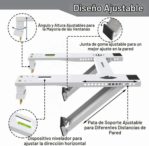 Vista 6 de Soporte de aire acondicionado de ventana con 2 brazos, soporte de CA resistente para unidad de ventana, kit de instalación de hasta 200 libras