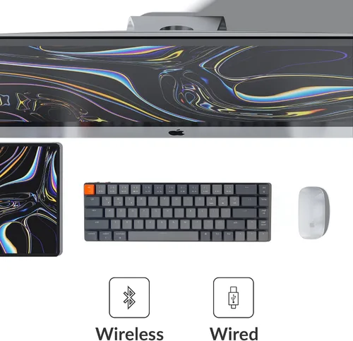 Vista 2 de Keychron K7 teclado mecánico inalámbrico ultra delgado con Bluetoothcable de 68 teclas con interruptor mecánico marrón Gateron retroiluminación LED