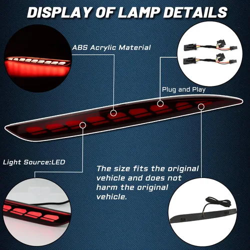 Vista 2 de Reflector de parachoques de niebla trasero con lente roja, luz trasera de freno intermitente secuencial, luces de señal 3 en 1, compatible con Tesla