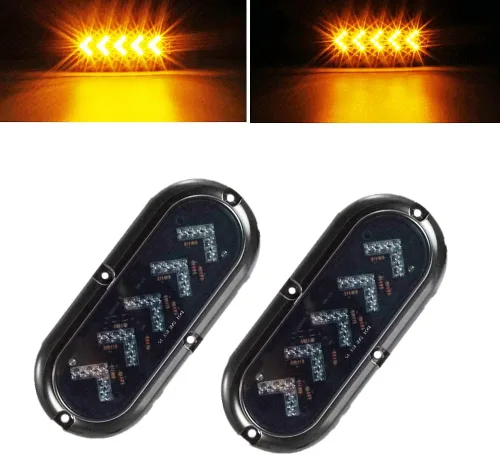 Vista 8 de 2 luces traseras para remolque, flecha secuencial, parada de freno, luces LED de circulación diurna, 25 LED, 6 pulgadas, ovaladas, luz de señal