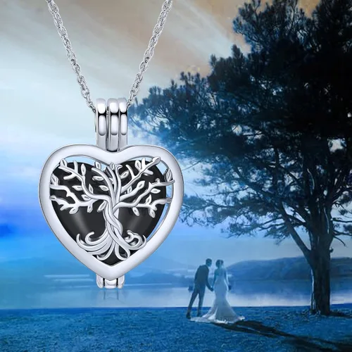 Vista 5 de shajwo Collar de cenizas de urna de árbol de la vida para mujeres y hombres, amado, dije conmemorativo de ceniza humana