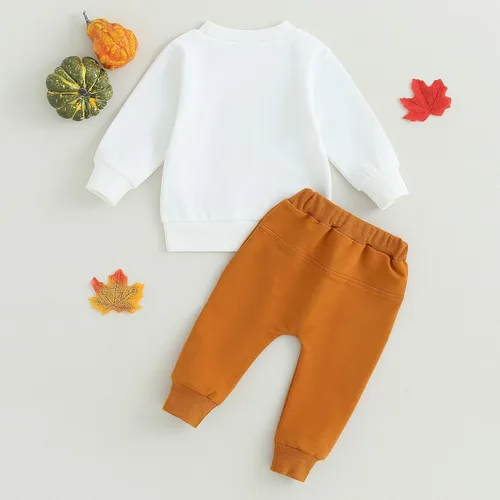 Vista 7 de Muasaaluxi Traje de Halloween para bebé recién nacido, sudadera con cuello redondo y calabaza, pantalones deportivos para otoño e invierno, 0-3T