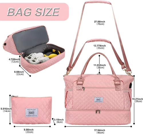 Vista 3 de Leathario Bolsa de viaje para mujeres y hombres, bolsa de lona deportiva, bolsa grande de gimnasio con compartimento para zapatos y bolsillo