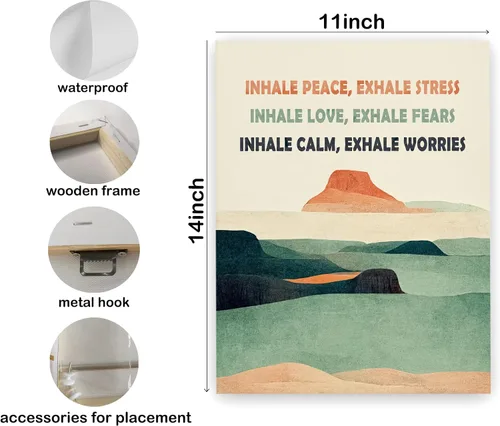Vista 6 de Pugwak Impresiones en lienzo para decoración de pared de salud mental – Inhala Exhale, arte de pared enmarcado, arte de esquina calmante para pared