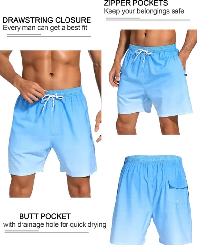 Vista 3 de SILKWORLD Quick Dry Mens Swimming Trunks with Compression Liner Bathing Suit Swim Shorts with Zip Pockets