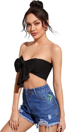 Vista 6 de Ombliguera Verdusa sin mangas, sexy, cuello hálter, espalda cruzada para atar, para mujer