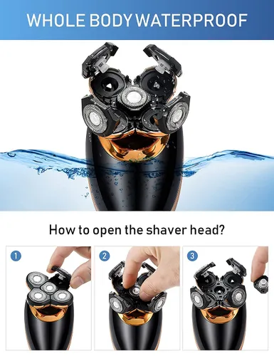 Vista 5 de Afeitadoras eléctricas para hombres, afeitadoras 5 en 1 de cabeza calva para hombres, 5D flotante inalámbrica, recargable, portátil, kit de aseo