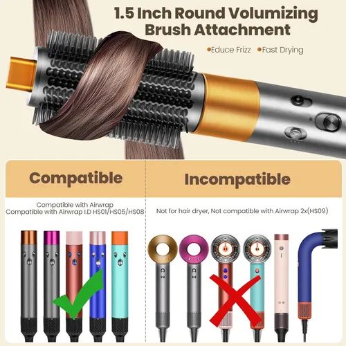 Vista 2 de Cepillo voluminizador redondo mejorado compatible con accesorios Dyson Airwrap, accesorios para el cabello de cepillo redondo compatibles