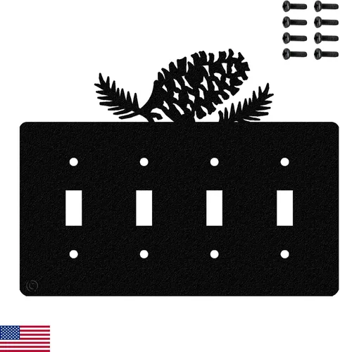Vista 18 de Pine Cone - Placa de pared de doble toma de corriente dúplex (doble potencia, negro) - Fabricado en Estados Unidos