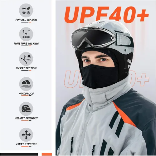 Vista 2 de VULKIT Pasamontañas con protección UV para mujeres y hombres, ligera, con capucha para el sol, para pesca, equitación, motocicleta, Negro