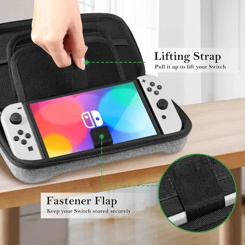 Vista 5 de Fintie Large Carrying Case for Nintendo SwitchSwitch OLED Model - Fits AC Adapter Charger, Shockproof Hard Shell Protective Cover w20 Games Storage