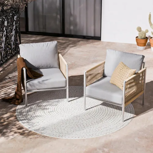Vista 21 de ZANDOR Muebles de Exterior de Aluminio - 1 Pieza Sofá de Dos Plazas, Sofá de Exterior Moderno de Metal Resistente a Todas las Condiciones con Cojín