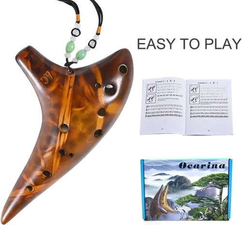Vista 5 de Ocarina, 12 agujeros, Do Alto, ocarinas de cerámica con libro de canciones, bolsa con correa para el cuello, instrumento musical para adultos