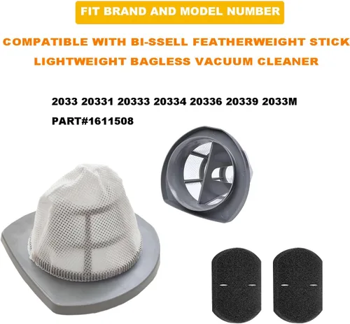 Vista 2 de Paquete de 2 filtros de vacío 2033 y 2 filtros de espuma compatibles con aspiradora ligera de peso pluma 20331, 20333, 20336, 20339, 2033M