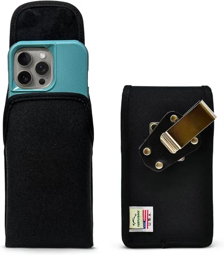Vista 18 de Turtleback Soporte para cinturón para iPhone 16 Pro, 16e, 15 Pro 14 Pro 13 Pro - Pequeño - Se adapta con fundas delgadas estilo MagSafe, cuero negro