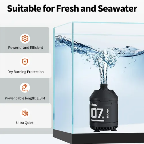 Vista 2 de ERAARK Bomba de agua sumergible de 160 GPH 7.5 W, bomba de fuente pequeña ultra silenciosa para acuarios, pecera, estanque, hidroponía