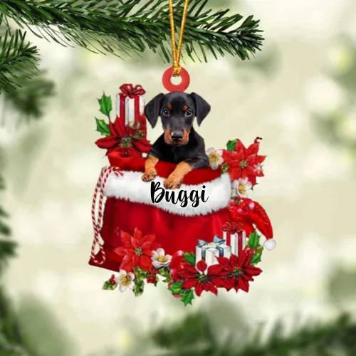 Vista 111 de Perro Akita Inu personalizado en bolsa de regalo, adorno de Navidad, nombre personalizado, regalo para amantes de los perros, familia, Navidad