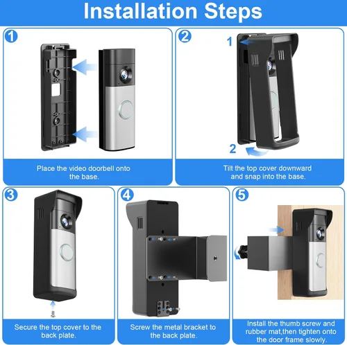 Vista 6 de Soporte antirrobo para timbre compatible con Ring 2026 Battery Doorbell/Plus/Pro, sin taladro, soporte inalámbrico para cámara de video con cubierta