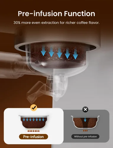 Vista 3 de Máquina de café espresso Neretva, máquina de café espresso de 15 bares con medidor de presión visible, máquina de espresso profesional con espumador