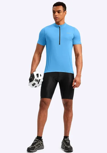 Vista 6 de Bikewa Maillot de ciclismo para hombre que absorbe la humedad, manga corta, UPF media cremallera, ciclismo, ciclismo de carretera, camisas