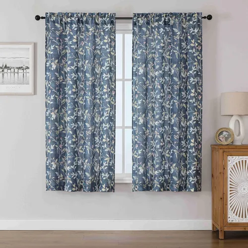 Vista 33 de Chyhomenyc Cortinas de mezcla de lino de 63 pulgadas de largo, 2 paneles de cortina con estampado floral filtrante de luz para sala de estar