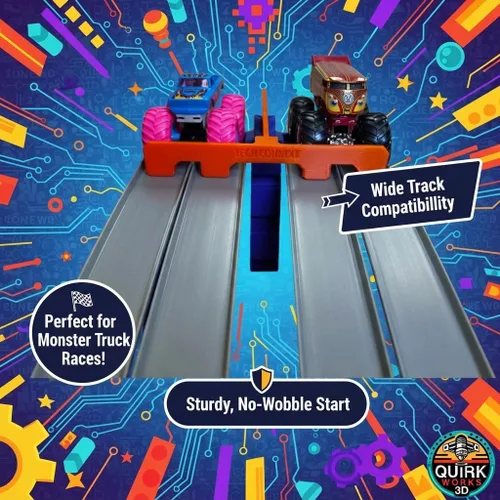 Vista 4 de Garra de Pista de Camiones Monstruo con Puerta de Arranque de 4 Carriles (Pista NO Incluida) Compatible con Pista de Hot Wheels (Azul/Naranja)