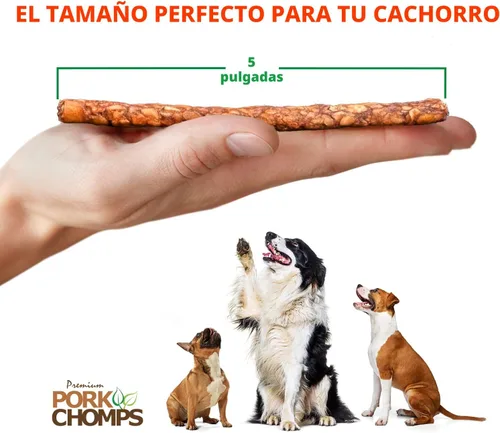 Vista 4 de Pork Chomps Masticables para perros, palitos de 5 pulgadas, sabores surtidos, 50
