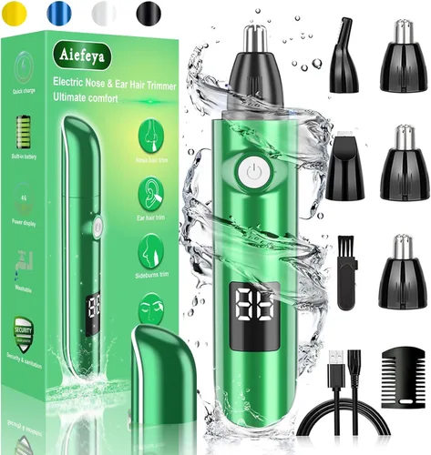Vista 9 de Recortador de nariz para hombres y mujeres, removedor profesional de cejas y vello facial, IPX7 impermeable, recargable por USB, fácil limpieza
