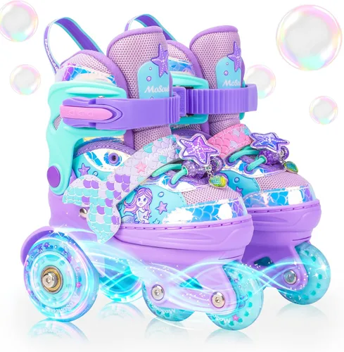 Vista 10 de Patines de Sirena para Niñas, MoSoulais 4 Tamaños Ajustables con Ruedas Iluminadas para Niños Pequeños, Patines para Mujeres Principiantes