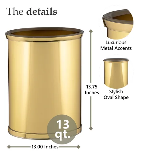 Vista 3 de Kraftware Latón pulido color Mylar Designer 14" Oval Wastebasket para el hogar y la oficina