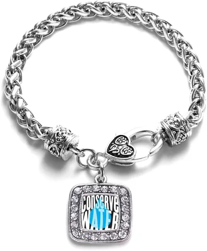 Vista 211 de Pulsera de dijes cuadrados de plata con joyería de circonita cúbica