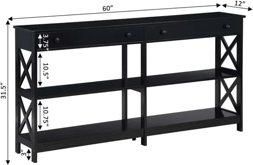 Vista 6 de Convenience Concepts Oxford - Mesa consola de 2 cajones con estantes, 60 pulgadas, color negro