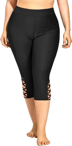 Vista 3 de Holipick Pantalones de natación de talla grande para mujer, pantalones capri de natación de cintura alta, pantalones cortos de natación largos UPF