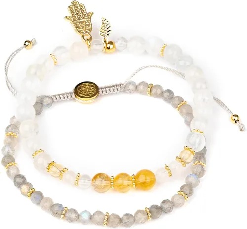 Vista 10 de Conscious Items Pulsera de riqueza y manifestación para mujeres y hombres, pulsera de prosperidad con cristales de dinero y piedra natural