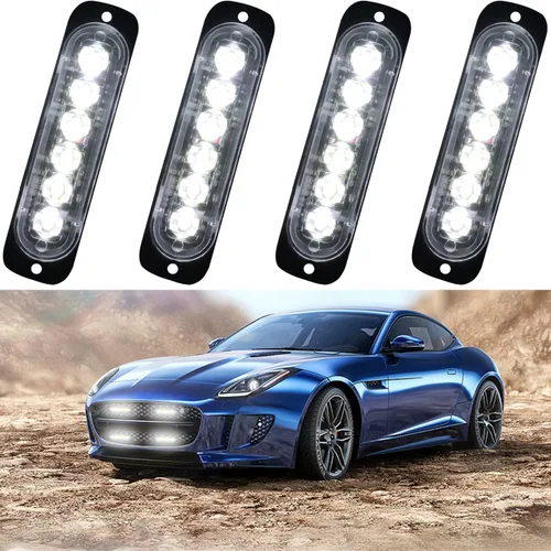 Vista 8 de Luz estroboscópica de advertencia para coche o camión (6 LEDS, ámbar/ámbar, 4 unidades)
